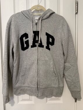 Vintage GAP Gray Zip-Up Hoodie with Black Lettering